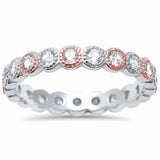 3.5mm Bezel Set Full Eternity Band Ring Alternating Round Simulated CZ 925 Sterling Silver