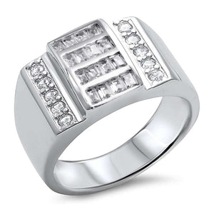 Men Ring Baguette Round Ice Cubic Zirconia 925 Sterling Silver Choose Color