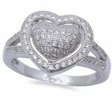 Split Shank Heart Ring Round Cubic Zirconia 925 Sterling Silver Choose Color