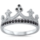 King Crown Ring Round Simulated Cubic Zirconia Half Eternity 925 Sterling Silver