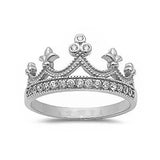 King Crown Ring Round Simulated Cubic Zirconia Half Eternity 925 Sterling Silver