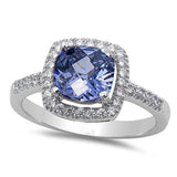 Solitaire Halo Engagement Ring Simulated Cubic Zirconia 925 Sterling Silver