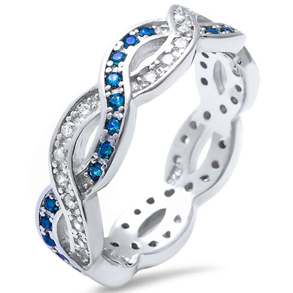 Full Eternity Crisscross Infinity Band Ring Round CZ Rose Gold Rhodium Plated 925 Sterling Silver - Blue Apple Jewelry