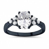 Solitaire Oval Three Stone Simulated Cubic Zirconia 925 Sterling Silver