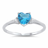 Wedding Engagement Heart Promise Ring Simulated Blue Sapphire Round CZ 925 Sterling Silver Choose Color