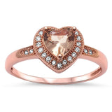 Halo Heart Promise Ring Simulated Morganite Round CZ Rose Gold Rhodium Plated (9mm)