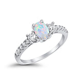 Three Stone Engagement Ring Oval Simulated Green Emerald CZ Round Cubic Zirconia 925 Sterling Silver Choose Color