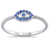 Blue Evil Eye Ring Round Simulated Blue Sapphire Round CZ 925 Sterling Silver - Blue Apple Jewelry