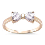 Petite Dainty Heart Ribbon Bow Tie Ring Heart CZ Rose Gold Rhodium Plated 925 Sterling Silver - Blue Apple Jewelry