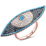 Fashion Multicolored Evil Eye Ring Rose Gold Rhodium Plated 925 Sterlign Silver Simulated Stone - Blue Apple Jewelry