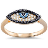 Evil Eye Ring 925 Sterling Silver Round Simulated Nano Turquoise CZ Yellow Gold Rhodium Plated