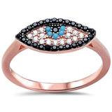 Evil Eye Ring 925 Sterling Silver Round Simulated Nano Turquoise CZ Yellow Gold Rhodium Plated - Blue Apple Jewelry