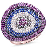Fashion Multicolored Ring Rose Gold Rhodium Plated 925 Sterling Silver Pave Simulated