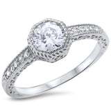 Filigree Wedding Engagement Ring Bezel Round Cubic Zirconia Solitaire Accent 925 Sterling Silver