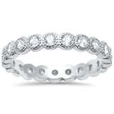 3.5mm Bezel Set Full Eternity Band Ring Alternating Round Simulated CZ 925 Sterling Silver