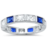 4mm Full Eternity Stackable Band Ring Baguette Simulated Sapphire Cubic Zirconia 925 Sterling Silver - Blue Apple Jewelry