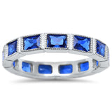 3.5mm Full Eternity Stackable Wedding Band Ring Baguette Simulated Blue Sapphire 925 Sterling Silver - Blue Apple Jewelry