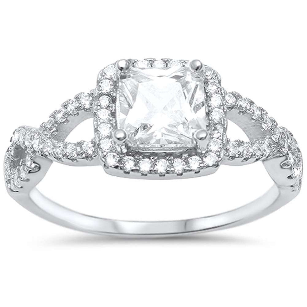 Halo Infinity Twist Shank Wedding Engagmenet Ring Round Cushion Cubic Zirconia 925 Sterling Silver - Blue Apple Jewelry