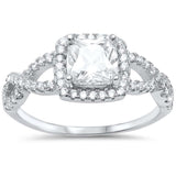 Halo Infinity Twist Shank Wedding Engagmenet Ring Round Cushion Cubic Zirconia 925 Sterling Silver
