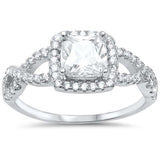 Halo Infinity Twist Shank Wedding Engagmenet Ring Round Cushion Cubic Zirconia 925 Sterling Silver - Blue Apple Jewelry