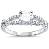 Solitaire Infinity Twist Shank Accent Wedding Engagement Ring Round CZ 925 Sterling Silver - Blue Apple Jewelry