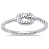 Heart Love Knot Promise Ring Twisted Braided Cable Simulated CZ Band 925 Sterling Silver