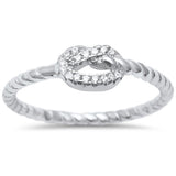 Heart Love Knot Promise Ring Twisted Braided Cable Band 925 Sterling Silver Round CZ - Blue Apple Jewelry