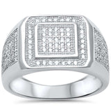 Square Men Ring Round Micro Pave Iced Out Cubic Zirconia 925 Sterling Silver