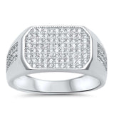 Men Flat Top Ring 925 Sterling Silver Round Micro Pave Iced Out Cubic Zirconia