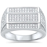 3 Row Micro Pave Cubic Zirconia Hip Hop Iced Out Men Ring 925 Sterling Silver - Blue Apple Jewelry