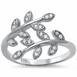 Leaf Ring Olive Tree Branch Bypass Wrap Round Pave Cubic Zirconia 925 Sterling Silver Choose Color