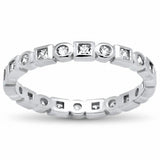Square Round Cubic Zirconia Bezel Wedding Band 925 Sterling Silver