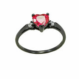 Heart Promise Ring Black Gold Rhodium Plated 925 Sterling Silver Simulated Ruby Round Cubic Zirconia