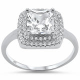 Double Halo Engagement Ring Princess Round Cubic Zirconia 925 Sterling Silver Choose Color