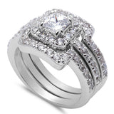 Wedding Bridal Trio Set Ring Band Princess Cut & Round Simulated CZ 925 Sterling Silver (12mm)