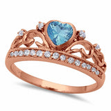 Heart Crown Ring Eternity Simulated Amethyst Sapphire Aquamarine Round CZ 925 Sterling Silver Choose Color