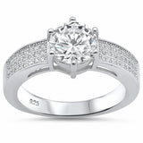 Solitaire Accent Wedding Ring Round Simulated Cubic Zirconia 925 Sterling Silver