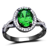 Halo Infinity Twist Shank Engagement Ring Oval Round Created Emerald Sapphire Cubic Zirconia 925 Sterling Silver Choose Color