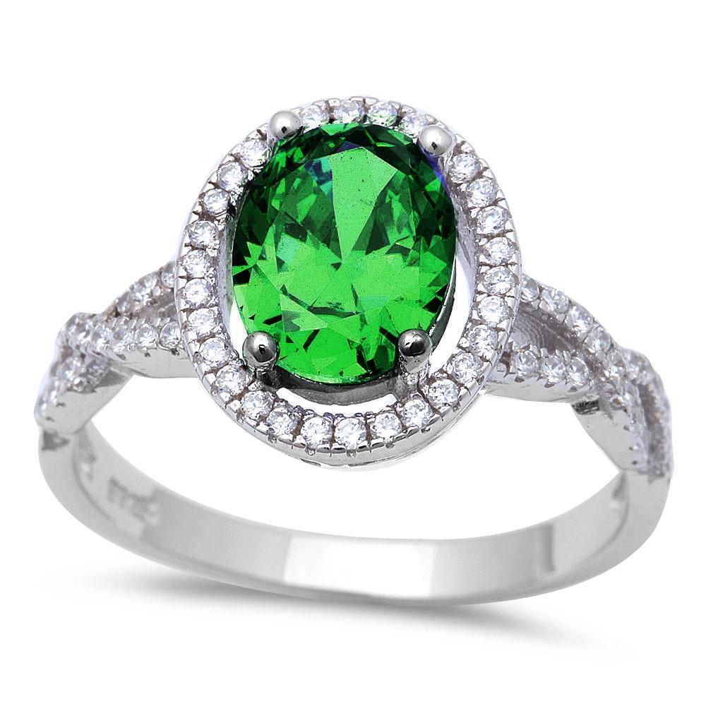 Halo Infinity Twist Shank Engagement Ring Oval Round Created Emerald Sapphire Cubic Zirconia 925 Sterling Silver Choose Color