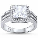 Elegant Engagement Ring Princess Cut Simulated Round CZ 925 Sterling Silver