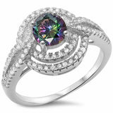 Halo Round Simulated CZ Wedding Ring 925 Sterling Silver (13mm)