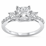 Engagement Ring Princess Cut Simulated CZ 925 Sterling Silver (6 mm)