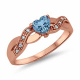 Infinity Accent Wedding Band Ring Heart Shape Simulated Blue Aquamarine Round CZ 925 Sterling Silver
