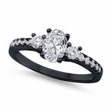 Three Stone Engagement Ring Oval Simulated Round Cubic Zirconia 925 Sterling Silver Choose Color
