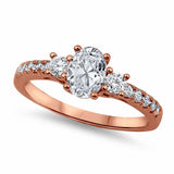 Three Stone Engagement Ring Oval Simulated Round Cubic Zirconia 925 Sterling Silver Choose Color