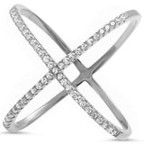 Trendy X Ring Crisscross Infinity Round Pave Cubic Zirconia 925 Sterling Silver Choose Color - Blue Apple Jewelry