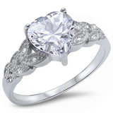 Heart Promise Ring Art Deco Design Accent Round Cubic Zirconia 925 Sterling Silver Choose Color