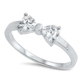 Petite Dainty Heart Ribbon Bow Tie Ring Heart CZ Rose Gold Rhodium Plated 925 Sterling Silver - Blue Apple Jewelry