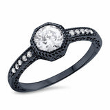 Filigree Wedding Engagement Ring Bezel Round Cubic Zirconia Solitaire Accent 925 Sterling Silver Choose Color