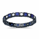 2.5mm Bezel Set Full Eternity Ring Alternating Round Blue Sapphire 925 Sterling Silver Choose Color